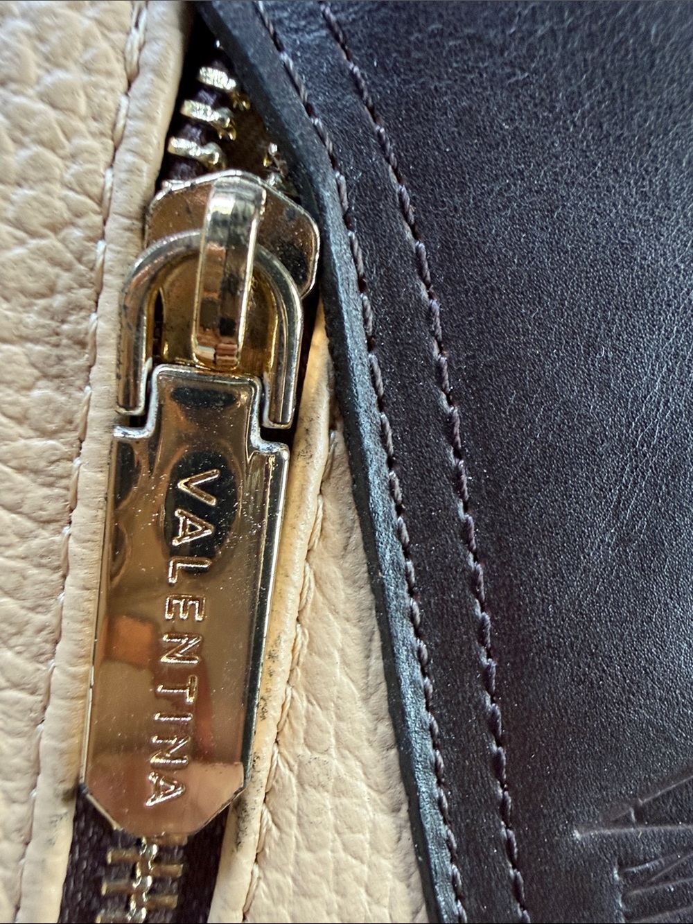 Valentina Beige and Dark Brown Leather Mini Backpack , made in Italy - Picture 2 of 9